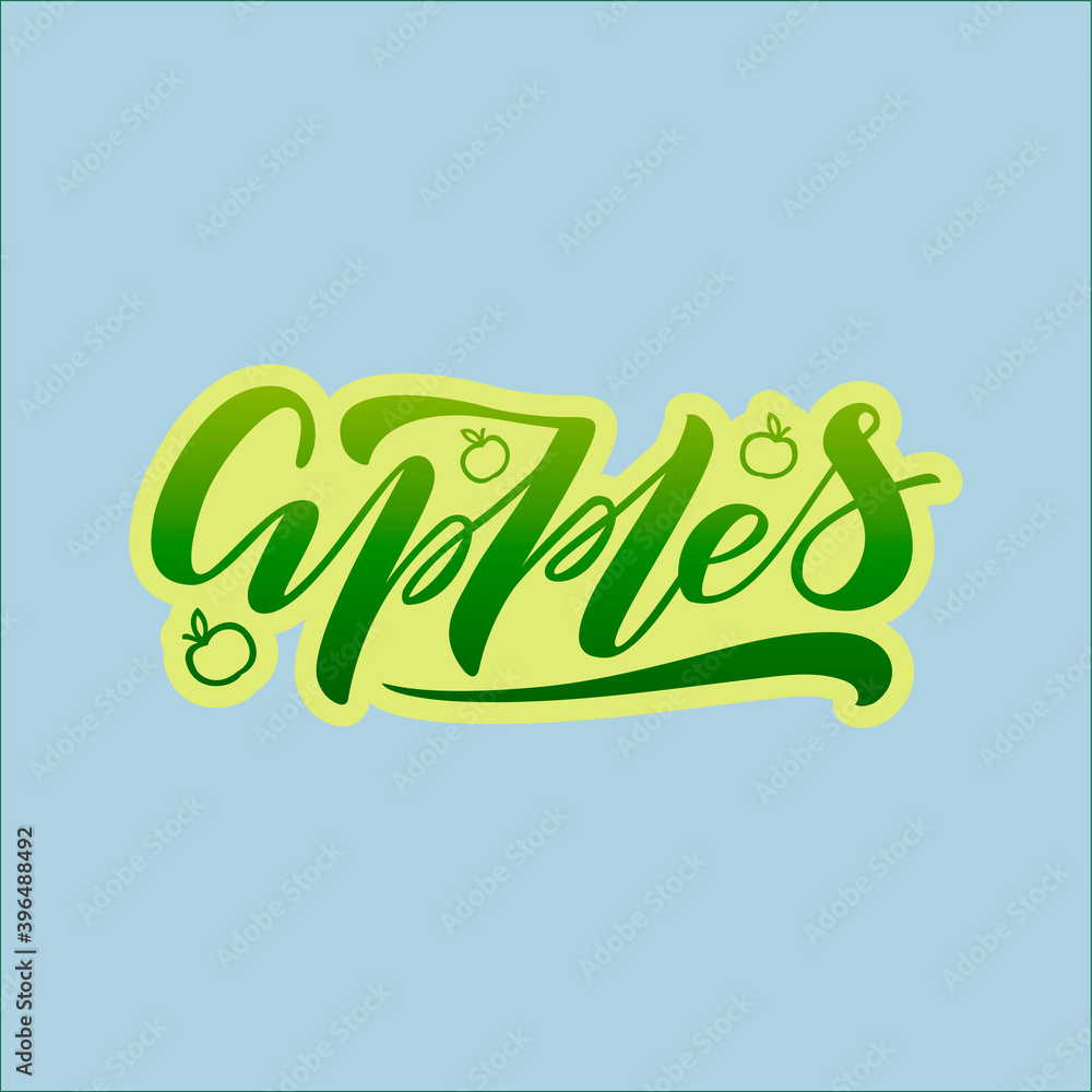 Vector illustration of apples lettering for banner, flyer, poster, clothes, logo, advertisement design. Handwritten text for template, billboard, printing. Fruit shop signage made with brush pen
Vector illustration of apples lettering for banner, flyer, poster, clothes, logo, advertisement design. Handwritten text for template, billboard, printing. Fruit shop signage made with brush pen