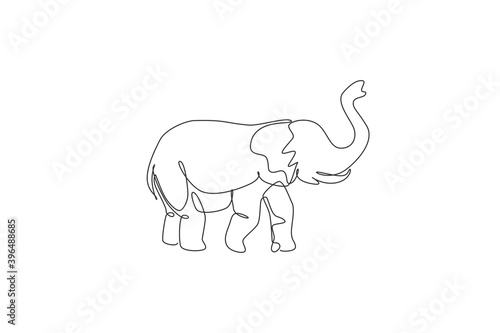 One single line drawing of big African elephant vector illustration. Protected species national park conservation. Safari zoo concept. Modern continuous line draw graphic design