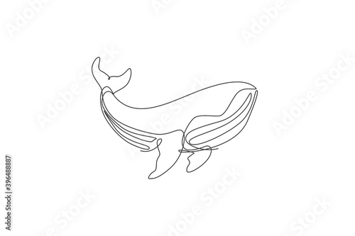 One continuous line drawing of big giant blue whale. Protected mammal animal species in ocean. Gigantic underwater creature concept. Dynamic single line draw design vector illustration graphic