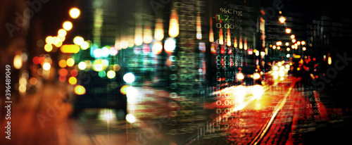index number of trade stock market on glow blur road city light banner business background © bidala