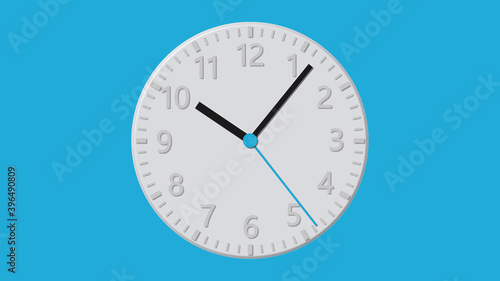 flat white wall clock on a blue background 