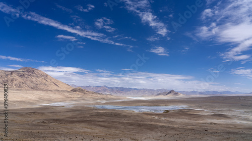 Panoramic view of high-altitude Tuzkul salt lake with mountain background along the Pamir Highway between Bulunkul and Alichur in Gorno-Badakshan, Tajikistan © Cyril Redor