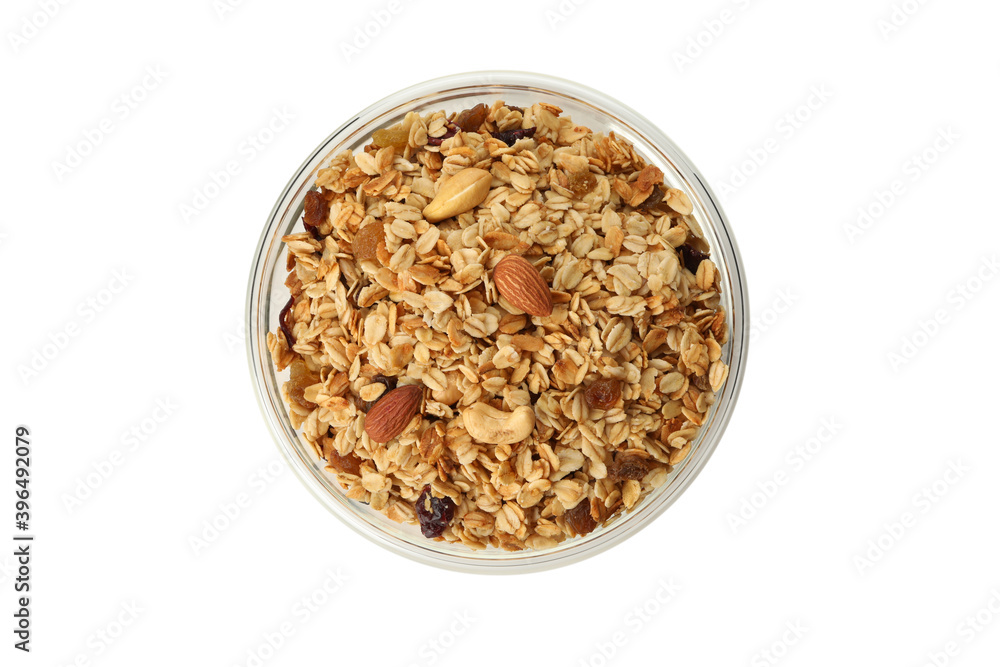 Bowl with granola isolated on white background Bowl with granola isolated on white background