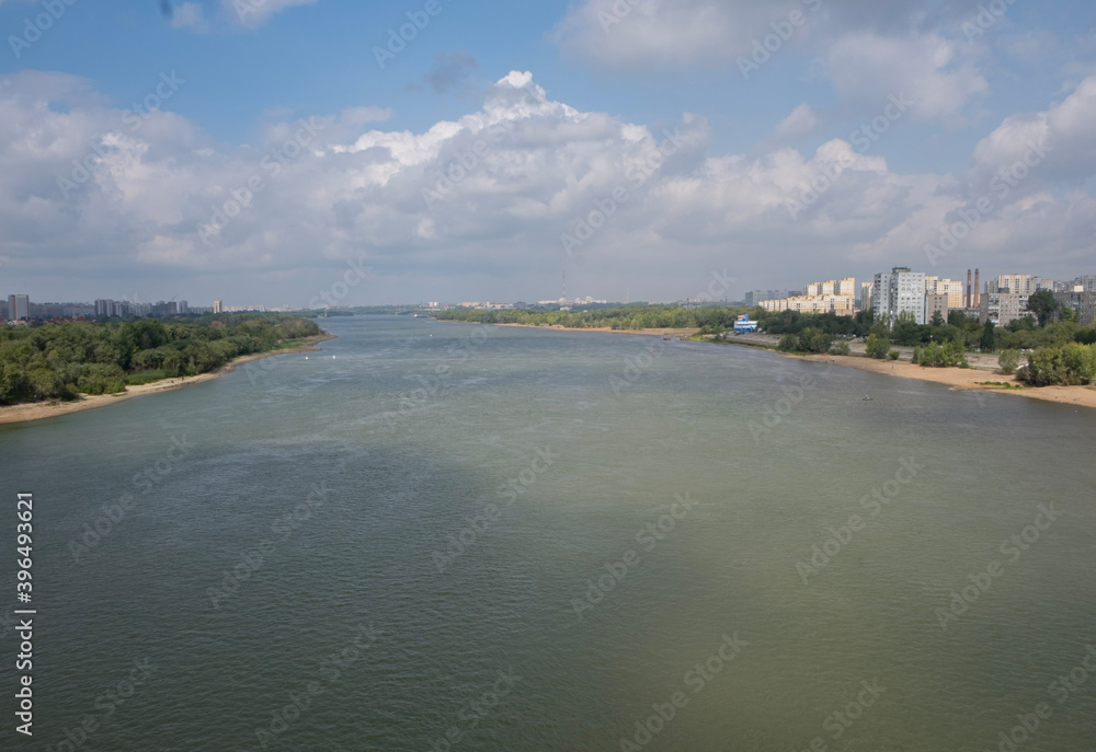 View of the wide river from the bridge