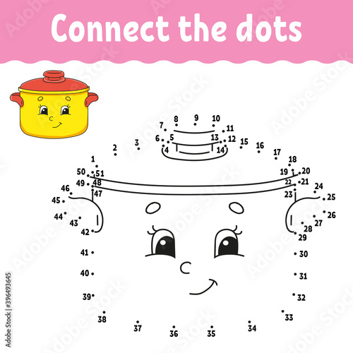 Dot to dot game. Draw a line. For kids. Activity worksheet. Coloring book. With answer. Cartoon character. Vector illustration.