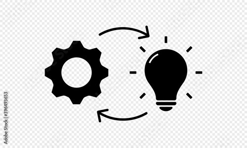 Implementation line icon. Lamp with gears. Vector on isolated transparent background. EPS 10
