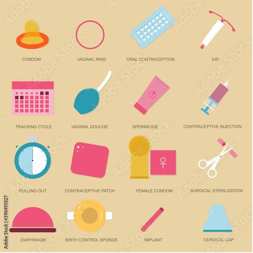 Illustration of many birth control method. Contraception method. Good to use for medical content.