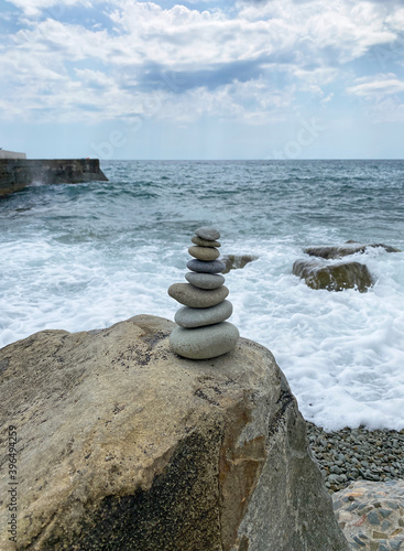Stone pyramid on the beach, Massandra, Crimea