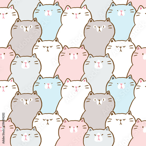 Seamless Pattern of Cute Cartoon Cat Illustration Design