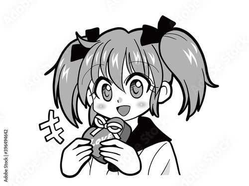 笑顔でバレンタインチョコを渡すセーラー服の少女