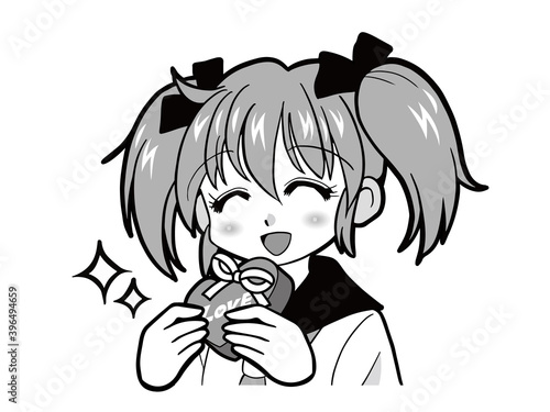 笑顔でバレンタインチョコを渡すセーラー服の少女