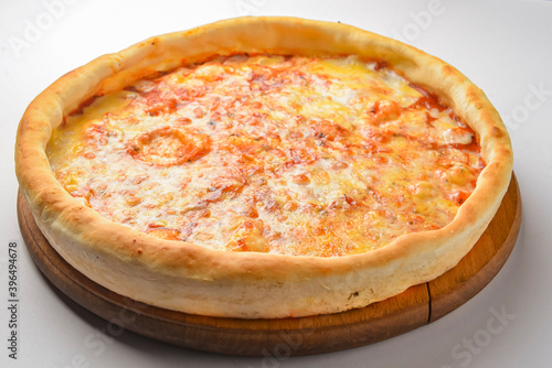 Pizza Margherita isolated over white background. Top view.