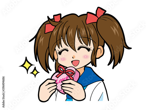 笑顔でバレンタインチョコを渡すセーラー服の少女