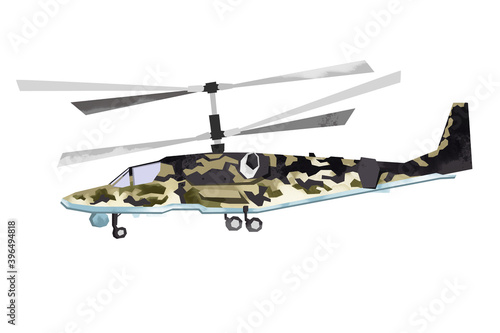 Fotografie, Tablou Watercolor millitary helicopter