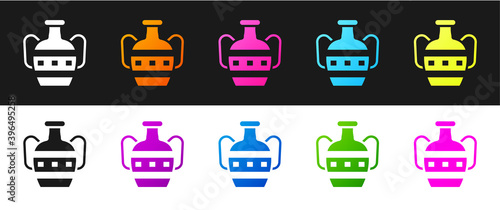 Set Ancient amphorae icon isolated on black and white background. Vector.