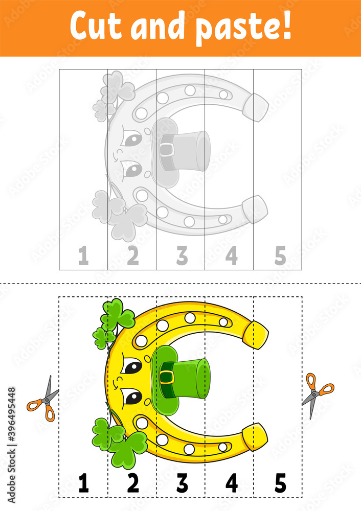 Learning numbers 1-5. Cut and glue. Cartoon character. Education ...
