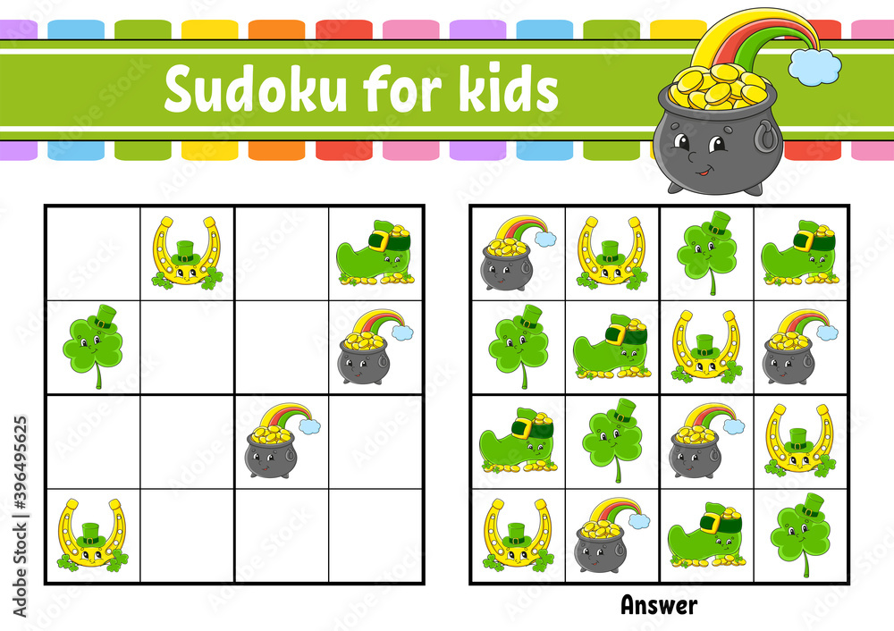 Sudoku For Kids Education Developing Worksheet Cartoon Character 