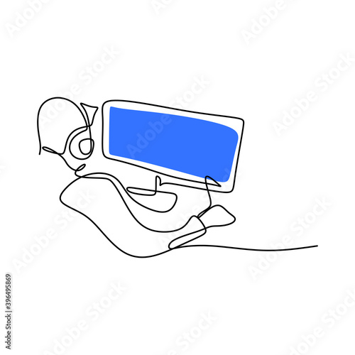 A young man with headset lo...