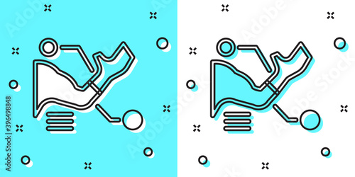 Black line Prosthesis hand icon isolated on green and white background. Futuristic concept of bionic arm, robotic mechanical hand. Random dynamic shapes. Vector.