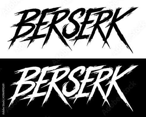 Berserk. Hand lettering word art. Black and white abstract style letters on isolated background. Black and white. Vector text illustration 