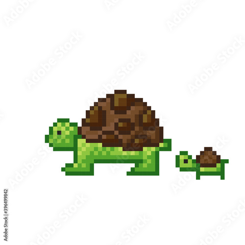 Sea turtle pixel art. Vector picture.