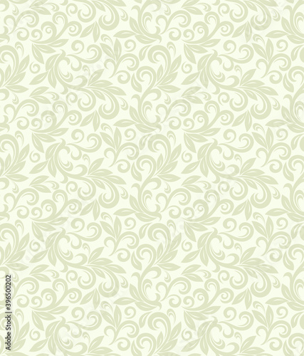 Seamless light background with beige pattern in baroque style. Vector retro illustration. Ideal for printing on fabric or paper for wallpapers, textile, wrapping.