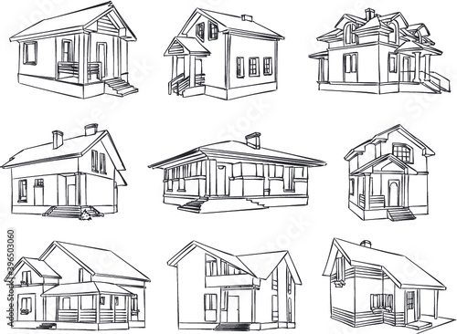 vector sketch of wooden house