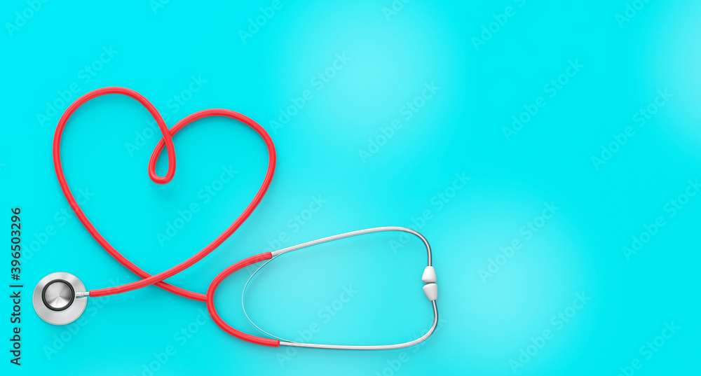 Heart shaped stethoscope on a green background. 3d render Heart shaped stethoscope on a green background. 3d render