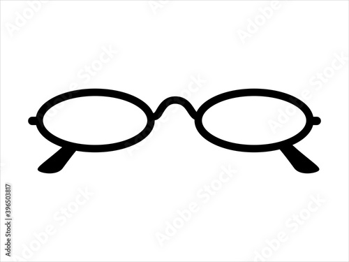 Retro icon narrow glasses isolated on background, retro black-rimmed glasses, women's and men's accessory. Optics, lens, vintage, trend. Vector illustration. 