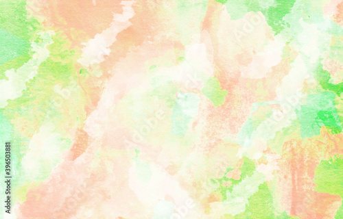 Abstract watercolor peach, white and green background © Alrika 