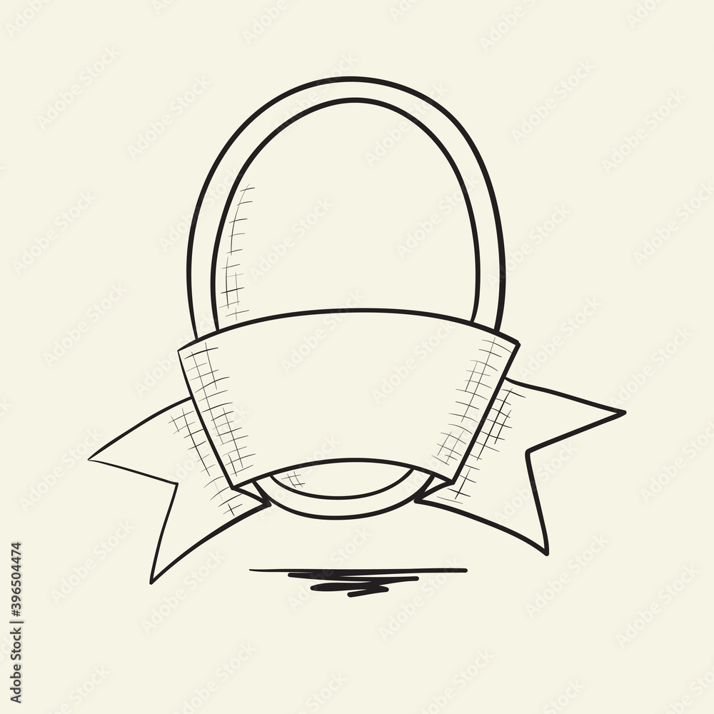 Emblem or label with ribbon banner. Sketch hand drawn style Emblem or label with ribbon banner. Sketch hand drawn style