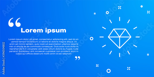 White line Diamond icon isolated on blue background. Jewelry symbol. Gem stone. Vector.