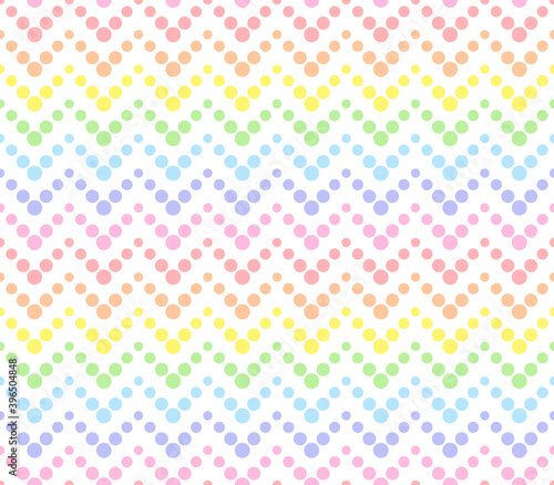 Rainbow seamless zigzag pattern, vector illustration. Seamless chevron pattern with pastel colorful lines from dots. Kids pastel rainbow geometric background