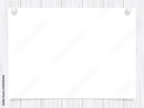 木の板に押しピンで紙が貼ってある背景-Background of paper pasted on a wooden board with a push pin