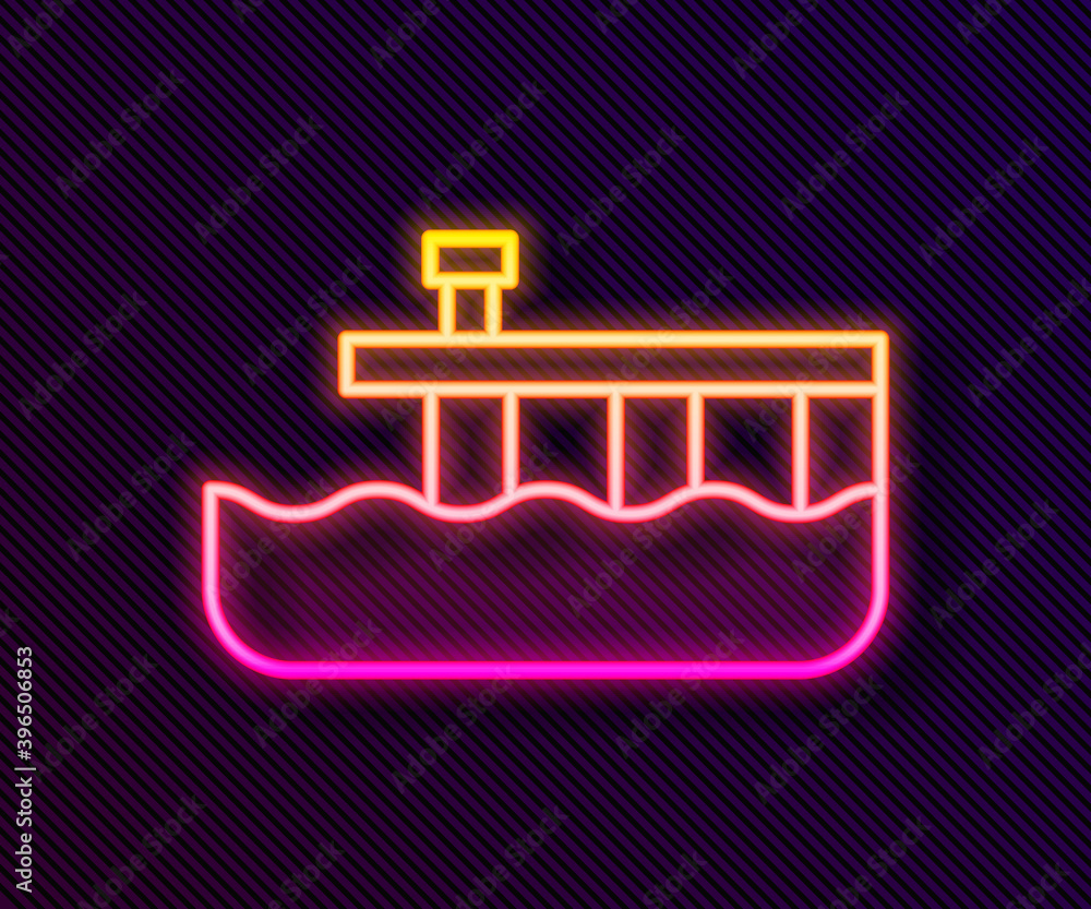 Glowing neon line Beach pier dock icon isolated on black background. Vector. Glowing neon line Beach pier dock icon isolated on black background. Vector.