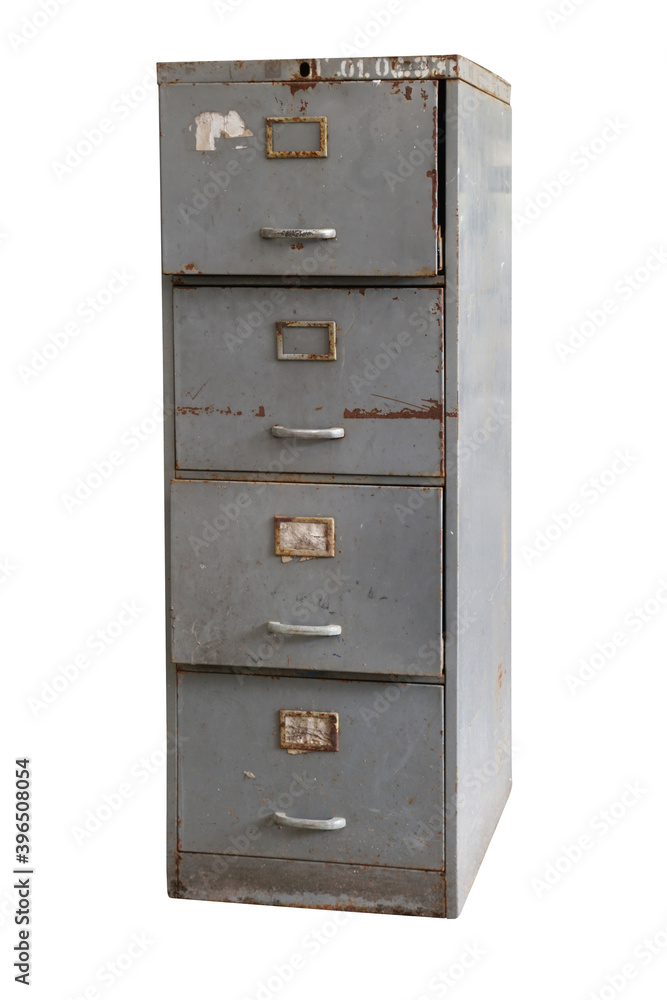Old rusted filing cabinet isolated on white background Old rusted filing cabinet isolated on white background