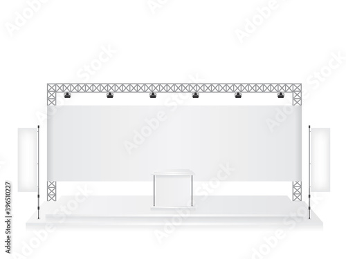 Trade exhibition stand and flag banner