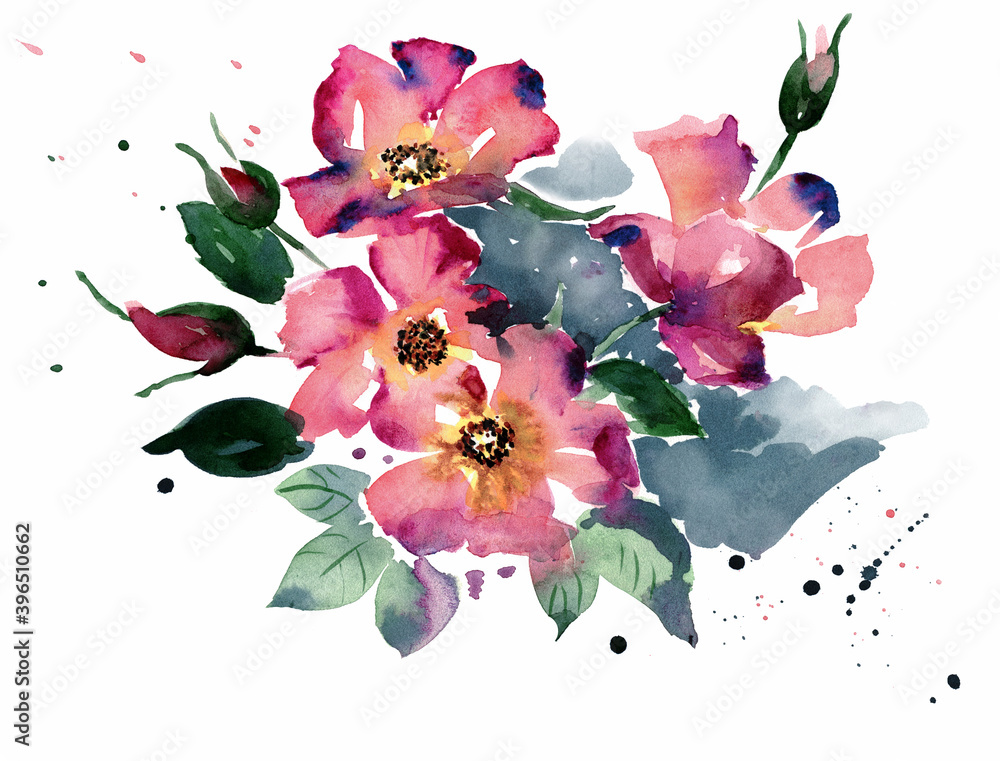 Flowers watercolor illustration. Manual composition Stock Illustration