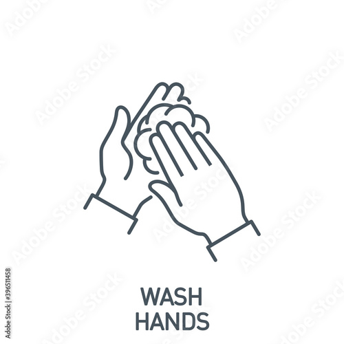 wash your hands thoroughly with soap and water single line icon isolated on white. outline symbol clean palms Coronavirus Covid 19 banner wash hands Quality element with editable Stroke line thickness