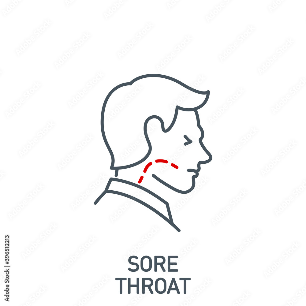 sore throat Signs and symptoms Coronavirus single line icon isolated on