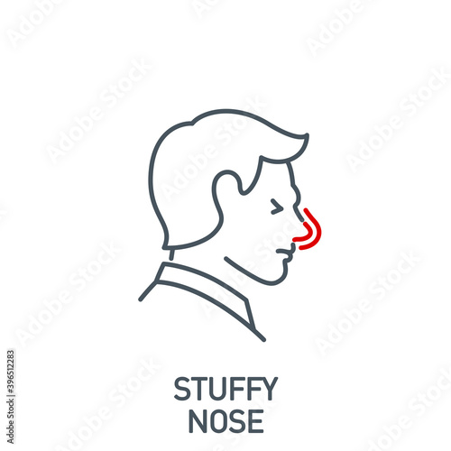 runny and stuffy nose, nasal congestion Signs and symptoms Coronavirus single line icon isolated on white. Perfect outline symbol symptoms Covid19 banner diagnostic design element with editable Stroke