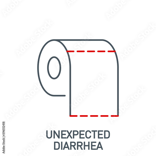 diarrhea Signs and symptoms Coronavirus single line icon isolated on white. Perfect outline symbol symptoms Covid 19 pandemic banner. Quality design element roll of toilet paper with editable Stroke