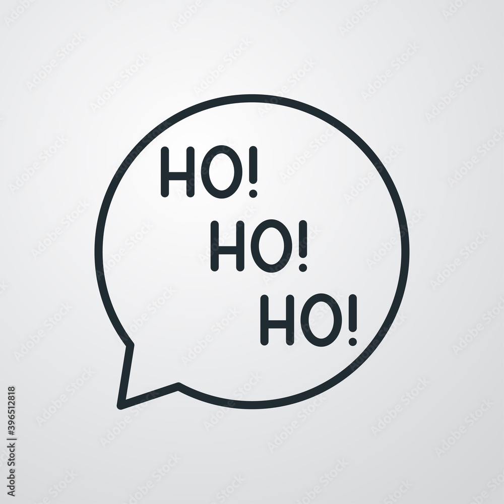 Tiempo de navidad. Logotipo sencillo con texto Ho Ho Ho en burbuja de habla con lineas en fondo gris Tiempo de navidad. Logotipo sencillo con texto Ho Ho Ho en burbuja de habla con lineas en fondo gris