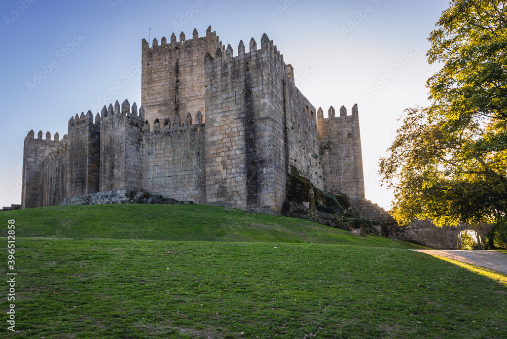 View on a medieval castle in Guimaraes city, Norte region of Portugal