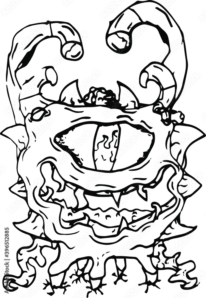 Fototapeta premium Vector drawing of a scary monster. Evil monster.