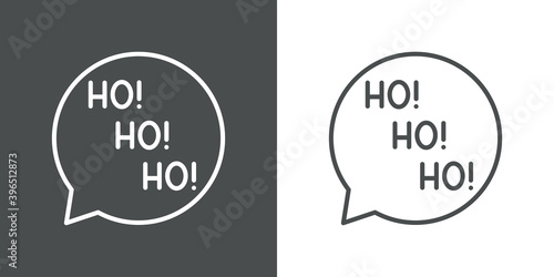 Tiempo de navidad. Logotipo sencillo con texto Ho Ho Ho en burbuja de habla con lineas en fondo gris y fondo blanco