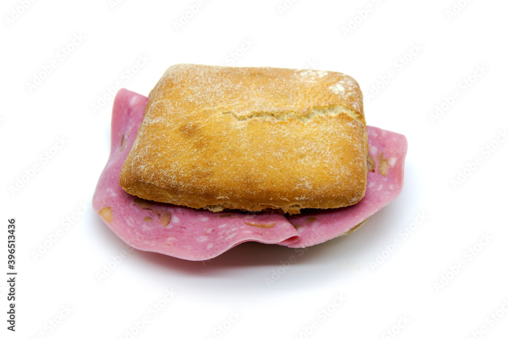 Mortadella sausage sandwich on ciabatta bread Mortadella sausage sandwich on ciabatta bread