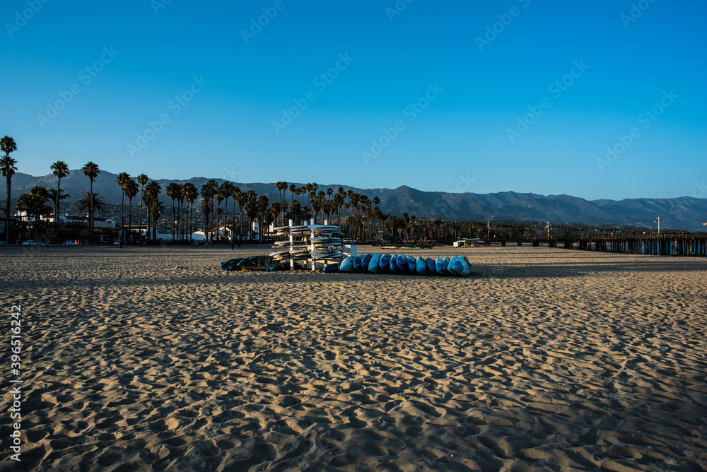 Fototapeta premium Surfboards on the beach, Santa Barbara, California, USA