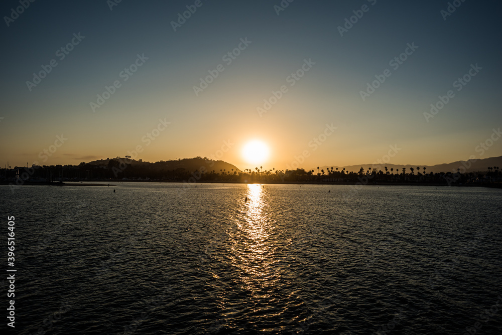 Sunset from Santa Barbara's Pier, Los Angeles, California, USA