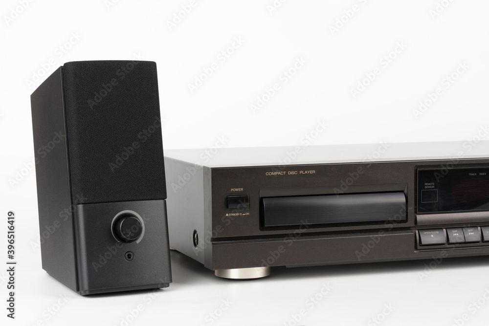 CD Player Stereo Hi-fi and stereo speaker. High-end audio equipment on white background. CD Player Stereo Hi-fi and stereo speaker. High-end audio equipment on white background.